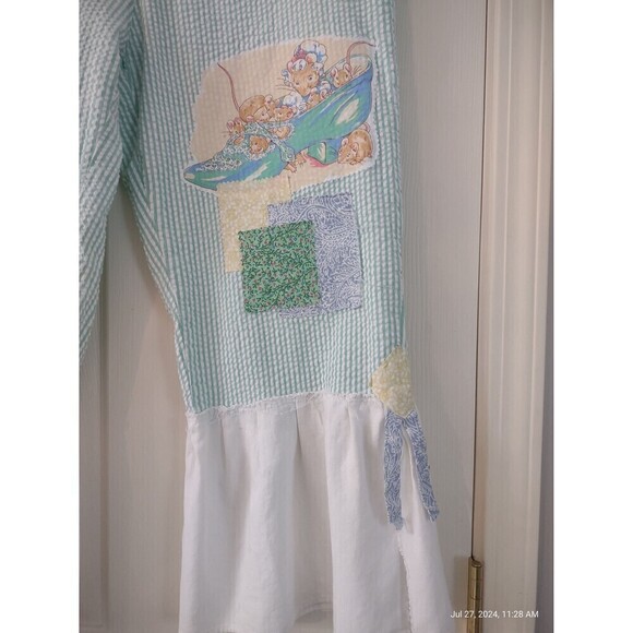 OOAK Green & White Stripe Patched Boho Hippie Shabby Bloomers Pants Storyboo - Picture 2 of 10